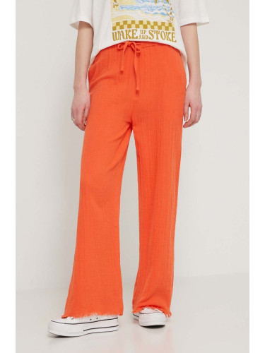 Памучен панталон Billabong в оранжево с широка каройка, с висока талия EBJNP00114