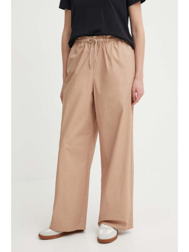 Памучен панталон Sisley в бежово с широка каройка, с висока талия