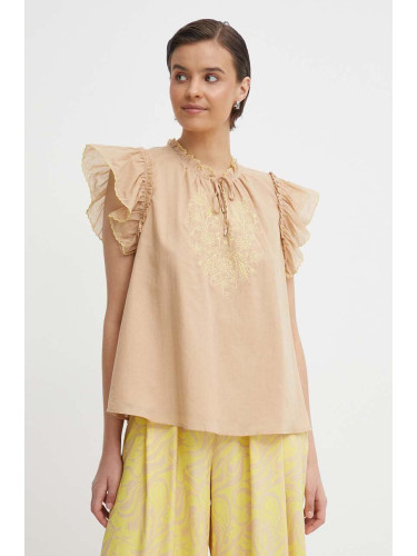 Памучна блуза Mos Mosh дамска в бежово с апликация