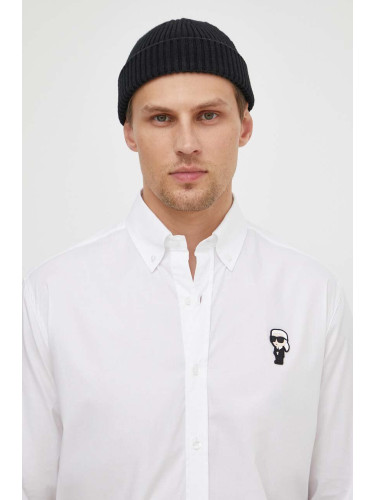Риза Karl Lagerfeld мъжка в бяло със стандартна кройка с яка копче 542600.605911