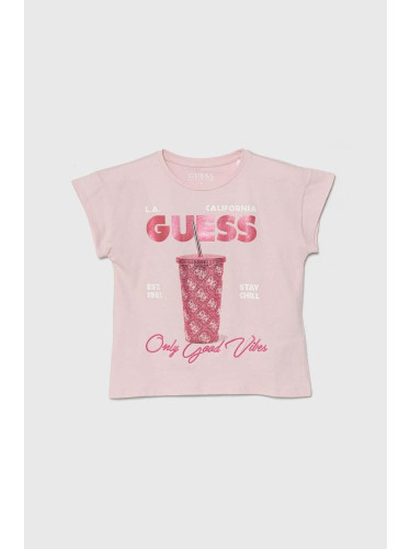 Детска тениска Guess в розово