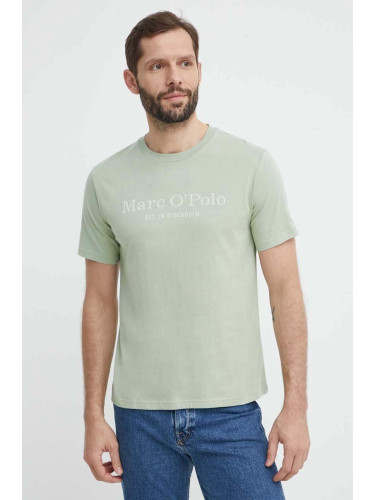Памучна тениска Marc O'Polo в зелено с принт 423201251052