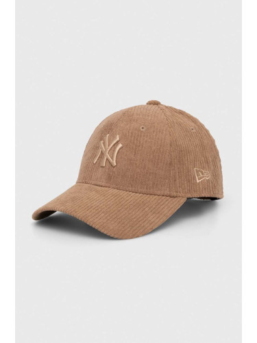 Джинсова шапка с козирка New Era в кафяво с апликация NEW YORK YANKEES