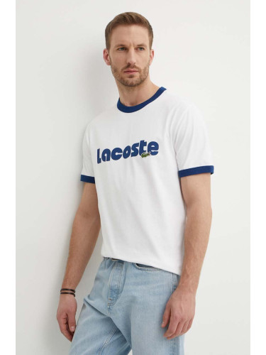 Памучна тениска Lacoste в бяло с десен
