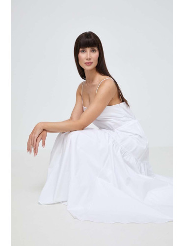 Памучна рокля Ivy Oak в бяло дълга разкроена IO117615