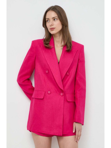 Ленено сако Luisa Spagnoli VELINA в розово с двуредно закопчаване с изчистен дизайн 540685