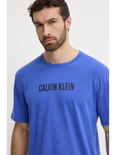 Домашна тениска от памук Calvin Klein Underwear в синьо с принт 000NM2567E