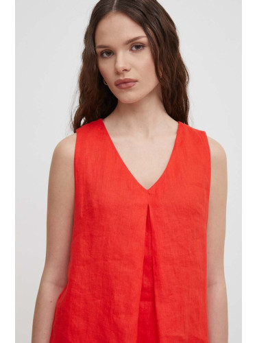 Ленена блуза United Colors of Benetton в червено с изчистен дизайн