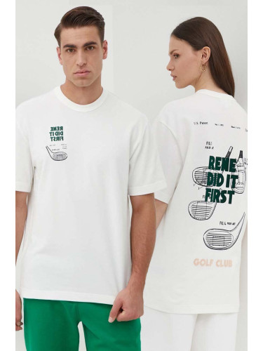 Памучна тениска Lacoste в бежово с изчистен дизайн