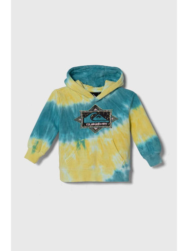 Памучен суичър Quiksilver TIE DIE HOOD в синьо с качулка с десен