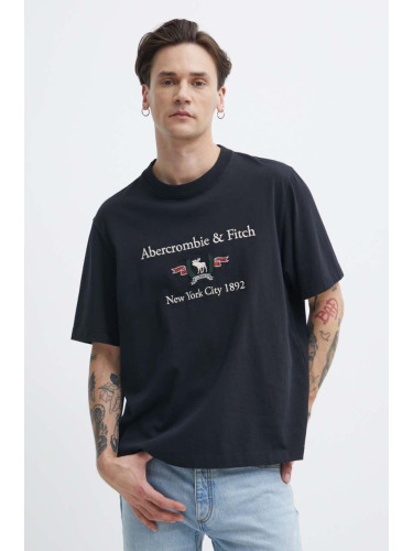 Памучна тениска Abercrombie & Fitch в черно с апликация