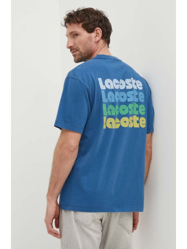 Памучна тениска Lacoste в синьо с принт