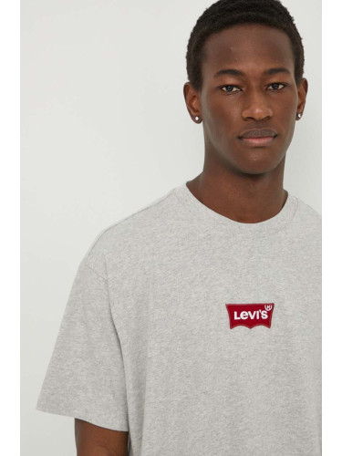 Памучна тениска Levi's в сиво с апликация