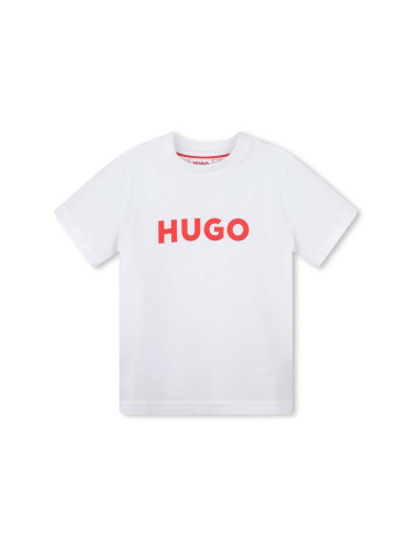 Детска памучна тениска HUGO в бяло с принт
