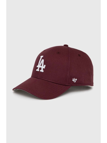 Детска памучна шапка с козирка 47 brand MLB Los Angeles Dodgers Raised Basic в бордо с апликация BRAC12CTP