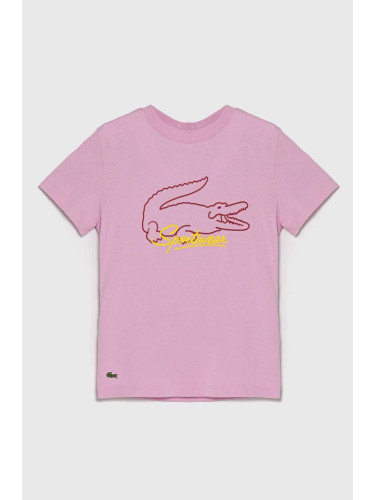 Детска памучна тениска Lacoste в розово