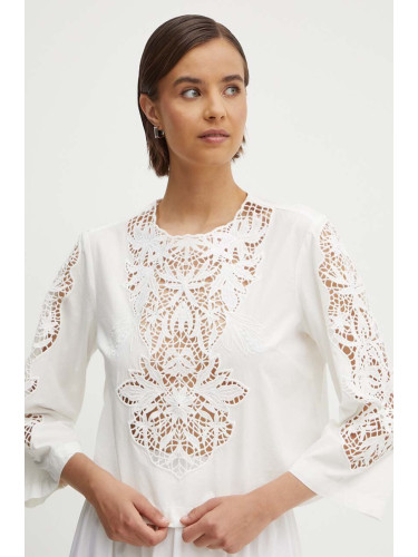 Памучна блуза Sisley дамска в бяло с изчистен дизайн