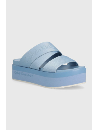 Чехли Calvin Klein Jeans FLATFORM SANDAL WEBBING IN MR в синьо с платформа YW0YW01361