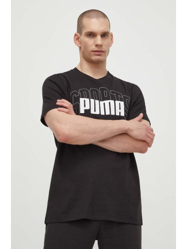 Памучна тениска Puma в черно с принт 680177