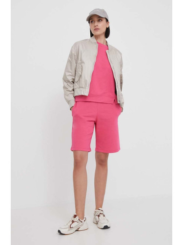 Къс панталон United Colors of Benetton в розово с изчистен дизайн с висока талия