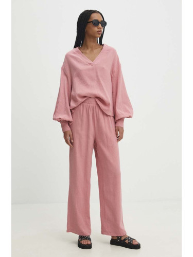 Памучна блуза и панталон Answear Lab в розово