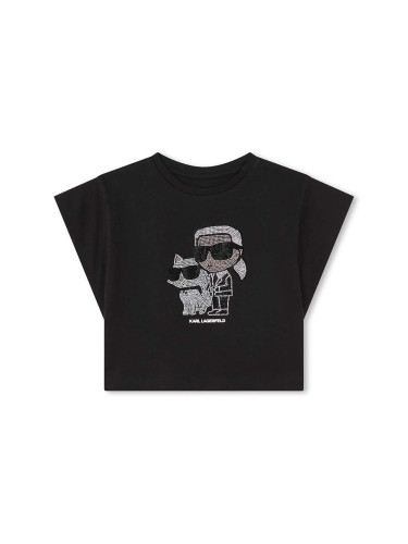 Детска памучна тениска Karl Lagerfeld в черно