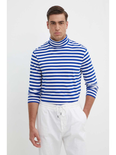 Памучна блуза с дълги ръкави Polo Ralph Lauren в синьо с десен 710926874