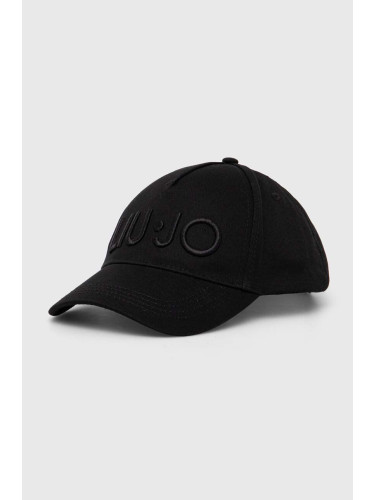 Памучна шапка с козирка Liu Jo в черно с апликация