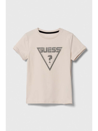 Детска тениска Guess в бежово с принт