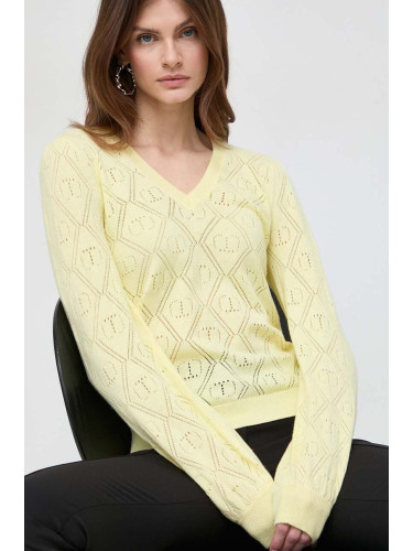 Пуловер с кашмир Twinset в жълто от лека материя