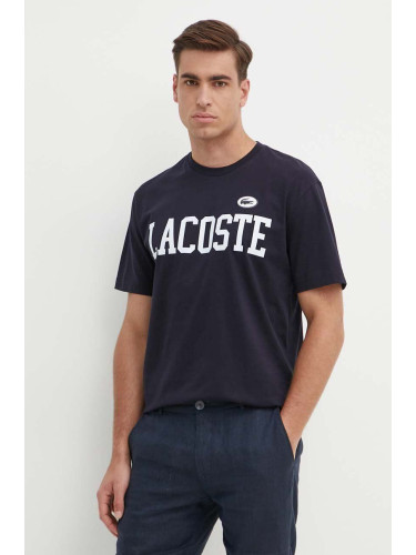 Памучна тениска Lacoste в тъмносиньо с принт