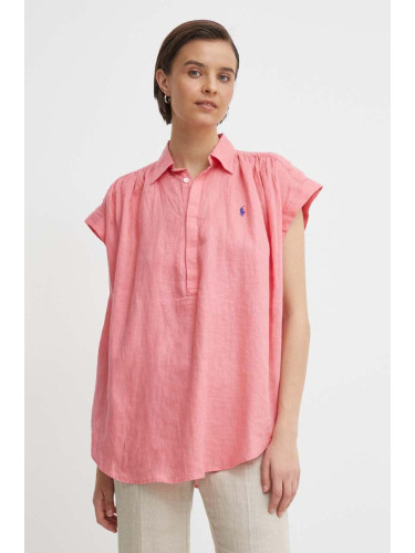 Ленена блуза Polo Ralph Lauren в розово с изчистен дизайн 211935131