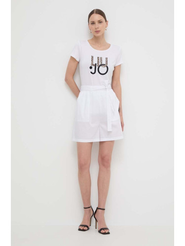 Къс панталон Liu Jo в бяло с изчистен дизайн с висока талия