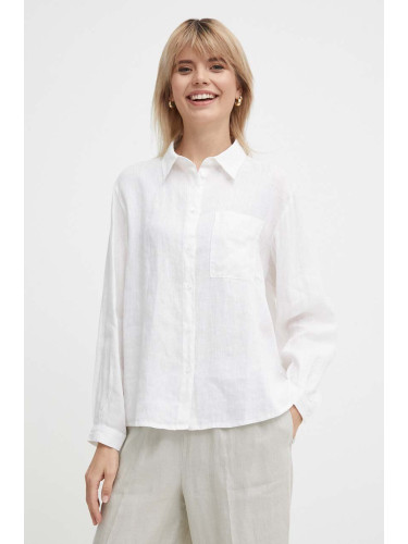Ленена риза Sisley в бежово със свободна кройка с класическа яка
