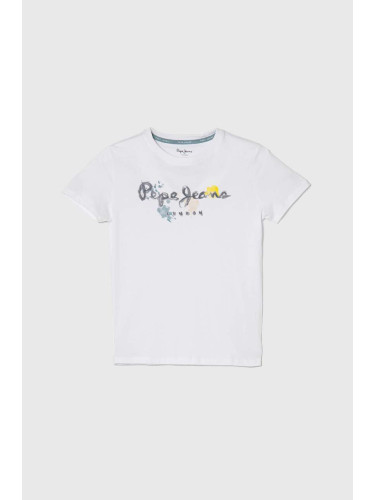 Детска памучна тениска Pepe Jeans REDELL в бяло с принт