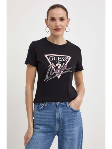 Памучна тениска Guess в черно W4GI20 I3Z14