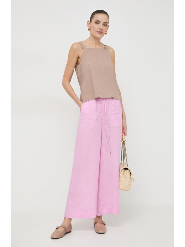 Ленен панталон Marella в розово с широка каройка, висока талия 2413131084200