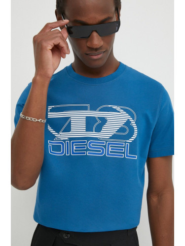 Памучна тениска Diesel T-DIEGOR-K74 в синьо с принт A12502.0GRAI