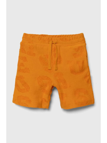 Детски памучен къс панталон Guess в оранжево с регулируема талия