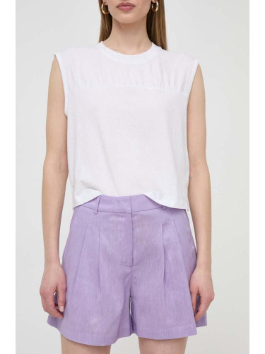 Ленен къс панталон Silvian Heach в лилаво с изчистен дизайн с висока талия