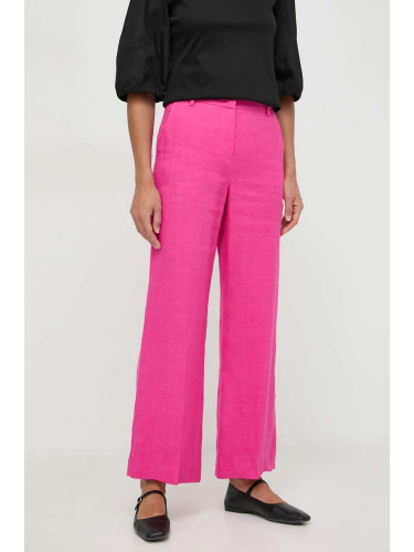 Ленен панталон Weekend Max Mara в розово с широка каройка, висока талия 2415131022600