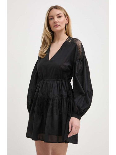 Памучна рокля Pinko в черно къса с уголемена кройка 103741 A1XN