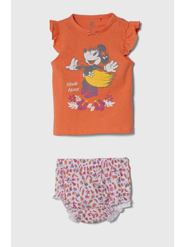 Бебешка памучна пижама zippy в оранжево с принт