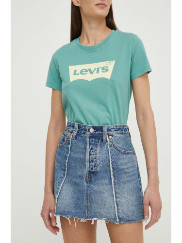 Дънкова пола Levi's в синьо къса с кройка тип молив