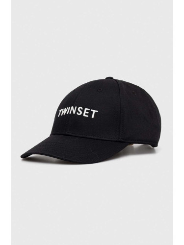 Памучна шапка с козирка Twinset в черно с апликация