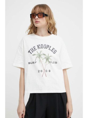 Памучна тениска The Kooples в бежово FTSC28030K