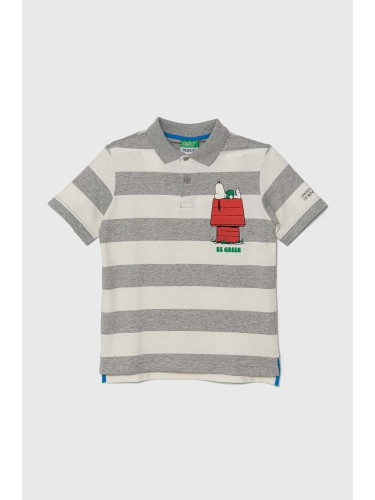 Детска памучна тениска с яка United Colors of Benetton x Snoopy в сиво с десен