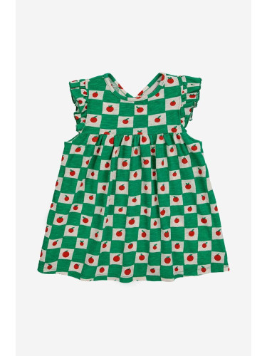 Детска памучна рокля Bobo Choses в зелено къса разкроена