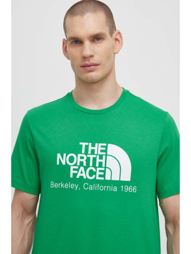 Памучна тениска The North Face M Berkeley California S/S Tee в зелено с принт NF0A87U5PO81