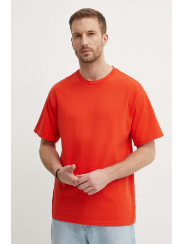Памучна тениска United Colors of Benetton в оранжево с изчистен дизайн